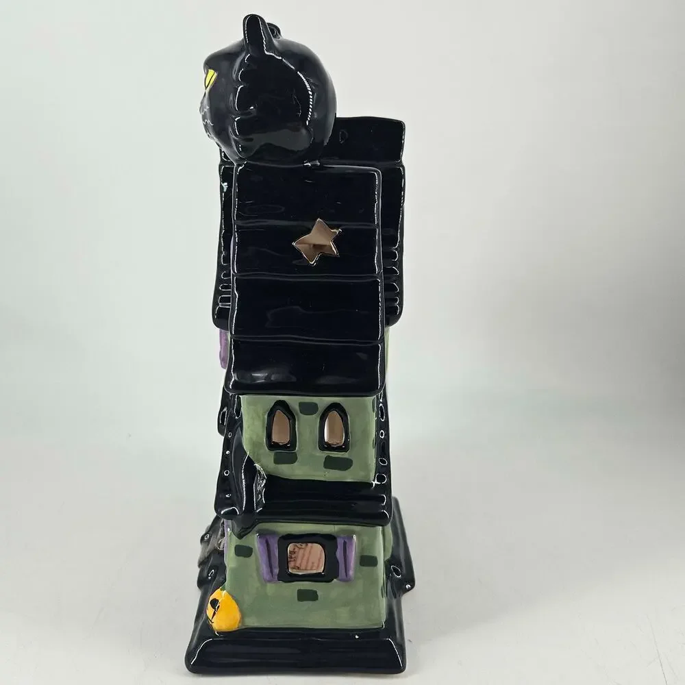 Blue Sky Clayworks Black Cat Adoption House Halloween Luminary votive holder